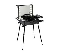 YXFAZPP Organizador de cosméticos con Ruedas con 4 Ruedas, 8 Luces y Espejo, Estuche de Maquillaje de Aluminio, Estuche de Tren para Maquillaje de Belleza (Black Stripe 58X45X23cm)