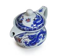 Yxhupot - Tetera de porcelana blanca azul de 17 onzas, infusor de acero inoxidable, dragón y fénix (cihu larga)