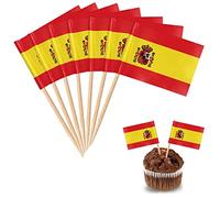 YXHZVON 100 Palillos Bandera de España, Palillo de Cóctel Banderas Mini Bandera Cupcake Toppers Palillo para Comida de Fiesta Pastel Platos de Fruta Fiesta Pub Decoración