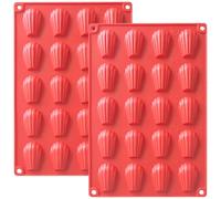 YXHZVON 2 Moldes para Magdalenas, Moldes de Silicona para Magdalenas, 20 Agujeros en Forma de concha, Moldes de Silicona para Magdalenas, Galletas, Chocolate, Dulces, PudíN (Rojo)