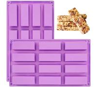 YXHZVON 2 PCS Moldes Para Barritas, Molde De Silicona Rectangular De 12 Cavidades, Molde de Chocolate Antiadherente para Jabones, Barras Energéticas, Granola, Pasteles, pan (Púrpura)