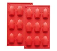 YXHZVON 2 Pieza Juego de Moldes de Silicona para Madeleines, 9 Cavidades Mini Moldes Hornear Madeleine Antiadherente para Tartas Chocolate Pudín(Rojo Ladrillo)