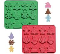 YXHZVON 2 Piezas Molde de Silicona para Chocolate de Navidad, 12 Cavidades en Rojo y Verde, Molde Antiadherente para Caramelos, Golosinas, Galletas - Ideal para Repostería Casera
