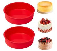 YXHZVON 20CM Molde de Silicona para Horno, 2PCS Moldes Silicona Reposteria Redondo, Molde Silicona Bizcocho Redondo, Molde para Pasteles y Panes, Rojo