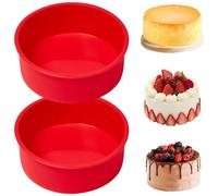 YXHZVON 2Pcs Molde de Tarta de Silicona Redondo 15 cm, Molde Antiadherente de Manqué Liberación Rápida, Molde de Silicona de Repostería Redondo para la Cocción de Tartas, Pan y Pastelería (Rojo)