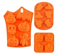 YXHZVON 3 Piezas Molde Silicona Halloween Chocolates, Moldes para Mini Gominola para un total de 16 Cavidades, Moldes de Silicona para Caramelos, para Galletas, Pudines, Cubitos de Hielo (Naranja)