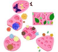 YXHZVON 6pcs Moldes de Silicona, Moldes de Silicona Reposteria Flores, Decoración Moldes de Mariposa en 3D para Manualidades Porcelana Fria, Pasteles, Jabón(Rosa)