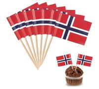 YXHZVON Bandera de Palillo de Cóctel, 100 PCS Palillos Bandera de Noruega, Mini Bandera para Fiesta Pastel Sándwiches Pub Frutas Decoración del Evento Real