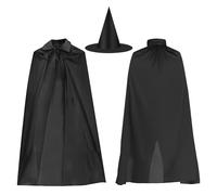 YXHZVON Conjunto de Capa y Sombrero de Mago Halloween, Kit de Bruja Para Niños, Cosplay Para Suministros de Fiesta de Halloween (Negra-140cm)