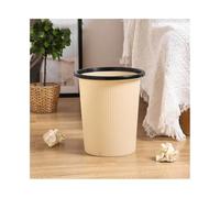 YXIANG56Q Bote de basura de baño sin tapa con anillo de compresión de plástico a rayas beige para el hogar, cocina, oficina, papelera, grande, mediano, pequeño (mediano)