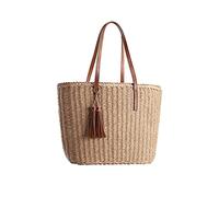 YXILEE Bolsas de playa grandes para mujer | Bolsa de viaje de paja para playa Xl tejido de verano de gran tamaño bolso de hombro hecho a mano, Caqui
