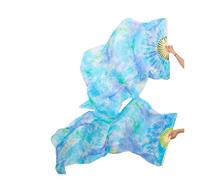 YXINAER 1 par/1 Pieza de abanicos Seda auténtica for Danza del Vientre, con Velo y Varillas bambú, Hechos a Mano, teñidos, for, Largos Abanicos de Seda Danza del Vientre(1pair-Type 10,120x90cm)