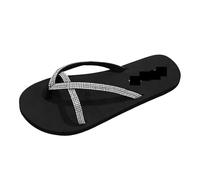 YXINAER Chanclas De Mujer Sandalias con punta de clip y brillantes diamantes imitación, chanclas casuales for exteriores, zapatillas planas clásicas cómodas for la playa for(Black,23cm)