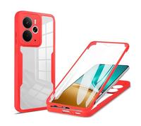 YXINDAFU Funda para Realme 14T 5G,360 Grados Transparente Antigolpes Case [con Protector Pantalla Integrado] Silicona TPU y Hard PC 2 en 1 Antiarañazos Carcasa para Realme 14 5G,Rojo