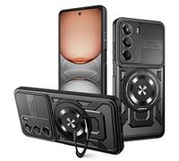 YXINDAFU Funda para realme 14X 5G,Carcasa Militar Antigolpes Silicona TPU y PC Antiarañazos Case con 360° Giratorio Anillo Magnético Soporte para realme 14X/realme C75,Negro