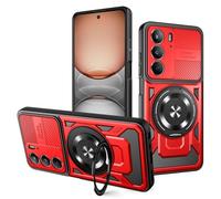 YXINDAFU Funda para realme 14X 5G,Carcasa Militar Antigolpes Silicona TPU y PC Antiarañazos Case con 360° Giratorio Anillo Magnético Soporte para realme 14X/realme C75,Rojo