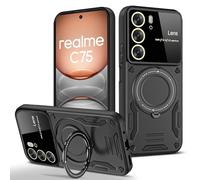 YXINDAFU Funda para realme 14x 5G,Fundas Militar Antigolpes Case con 360°Anillo Magnética Soporte y Cámara Antiarañazos Protección Carcasa para realme 14x 5G/realme C75,Negro