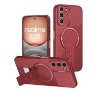 YXINDAFU Funda para realme 14x 5G /realme C75,Carcasa Ultra Delgado Antigolpes Protección Suave TPU Silicona Fibra de Carbono Antiarañazos con Soporte magnética Fundas,Rojo