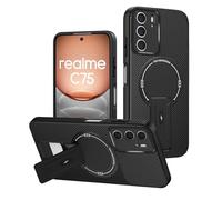 YXINDAFU Funda para realme 14x 5G /realme C75,Carcasa Ultra Delgado Antigolpes Protección Suave TPU Silicona Fibra de Carbono Antiarañazos con Soporte magnética Fundas,Negro