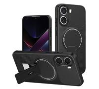 YXINDAFU Funda para Realme P3 5G/Realme 14T 5G,Carcasa Ultra Delgado Antigolpes Protección Suave TPU Silicona Fibra de Carbono Antiarañazos con Soporte magnética Fundas,Negro