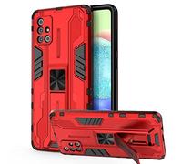YXINDAFU Funda para Samsung Galaxy A71 4G,Dual Layer Antigolpes protección Carcasa Silicona TPU y PC Antirasguños Dura Fundas con Soporte Plegable Oculto para Samsung Galaxy A71,Rojo