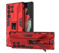 YXINDAFU Funda para Samsung Galaxy S21 Ultra,Dual Layer Antigolpes protección Carcasa Silicona TPU y PC Antirasguños Dura Fundas con Soporte Plegable Oculto para Samsung S21 Ultra,Rojo