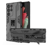 YXINDAFU Funda para Samsung Galaxy S21 Ultra,Dual Layer Antigolpes protección Carcasa Silicona TPU y PC Antirasguños Dura Fundas con Soporte Plegable Oculto para Samsung S21 Ultra,Negro