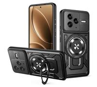 YXINDAFU Funda para Xiaomi Poco F7 Pro,Carcasa Militar Antigolpes Silicona TPU y PC Antiarañazos Case con 360° Giratorio Anillo Magnético Soporte para Xiaomi Poco F7 Pro 5G,Negro