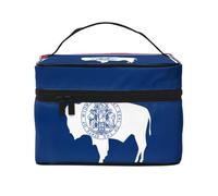YXLymxDAMAI Bolsa de maquillaje de viaje con cielo estrellado azul, bolsa de cosméticos de moda con gran capacidad para viajes, gimnasio y camping, Bandera del estado de Wyoming (Wyoming State Flag