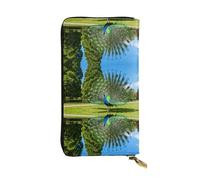 YXLymxDAMAI Cartera de cuero de alta calidad con cuadrícula roja y blanca, elegante cartera larga con cierre de cremallera, carteras ideales para uso diario, Pavo real extendiendo su cola, Talla única