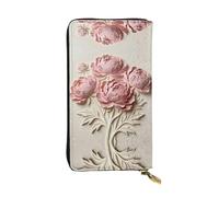 YXLymxDAMAI Cartera de cuero de alta calidad con cuadrícula roja y blanca, elegante cartera larga con cierre de cremallera, carteras ideales para uso diario, Flor rosa, Talla única