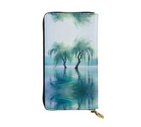 YXLymxDAMAI Cartera de cuero de primera calidad con diseño de cielo estrellado morado, elegante cartera larga con cierre de cremallera, ideal para uso diario, Weeping Willow , Talla única