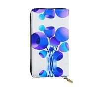 YXLymxDAMAI Cartera de piel de alta calidad con pintura al óleo de colores claros, elegante cartera larga con cierre de cremallera, carteras ideales para uso diario, Ramo de color azul claro y morado
