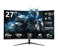 YXPC Monitor de juego curvado de 27 pulgadas, 180Hz FHD 1080p, 1ms VA Display, 1800R, FreeSync Premium, diseño sin bordes, cuidado de los ojos, altavoces integrados, HDMI/DisplayPort, monitor de