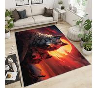 YXQAIED Alfombra con estampado de lobo, madre y cachorro de lobo, 90 x 120 cm, alfombra de dormitorio con puesta de sol, alfombras de animales 3D para decoración del hogar y sala de estar