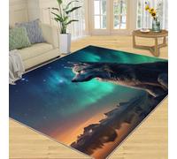 YXQAIED Alfombra de área de lobo de 80 x 150 cm, alfombra de área para dormitorio, alfombra temática de animales, alfombra de lobos, alfombra de lobos, alfombra de luces del norte para sala de estar