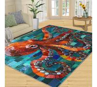YXQAIED Alfombra de área de pulpo, 180 x 270 cm, alfombra lavable con impresión 3D Kraken, suave, antideslizante, alfombra de animales del océano para sala de estar, dormitorio, entrada al aula