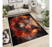 YXQAIED Alfombra de dormitorio con diseño de rosas rojas y animales, 120 x 180 pulgadas, alfombra lavable fantástica con estampado negro y rojo, alfombra antideslizante para pareja, para sala de estar