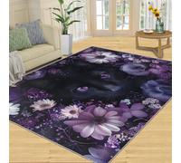 YXQAIED Alfombra de gato negro para habitación de los niños, alfombra de entrada de 70 x 140 cm, alfombra de gato con ojos morados 3D para dormitorio, hermosas alfombras de área de flores para sala de