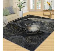 YXQAIED Alfombra de lobo gris de 60 x 90 cm, alfombras de animales salvajes para niños y adolescentes, alfombra de área de lobos, alfombra bohemia geométrica abstracta con estampado dorado para
