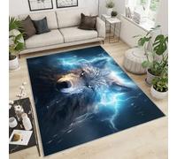 YXQAIED Alfombra de lobo rayo, 180 x 200 cm, alfombra para sala de estar, alfombra de rayo azul para decoración del hogar, alfombras lavables de lobo gris para dormitorio y habitación de los niños