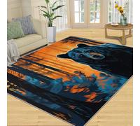 YXQAIED Alfombra de oso negro para habitación de niños, alfombra grande de 160 x 230 cm, alfombra de animales del bosque para dormitorio, alfombra de llamas y selva, alfombra lavable para sala de