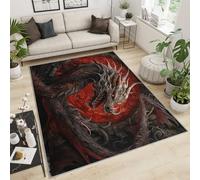 YXQAIED Alfombra de pasillo de 60 x 180 pulgadas, diseño de dragón rojo y negro para interiores, antideslizante, para decoración de habitación de niños y niñas, alfombras con estampado de dragón de