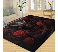 YXQAIED Alfombra de rosa roja para habitación de niños, alfombra de entrada de 70 x 140 cm, alfombra de dragón gigante para dormitorio, alfombra de área de flores de dragón negro y rojo, alfombra