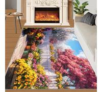 YXQAIED Alfombra floral para interiores, 60 x 90 cm, hermosa alfombra de jardín, alfombra impresa en el patio de primavera, acogedora, de pelo bajo, resistente al desprendimiento, lavable, para sofá y