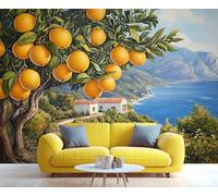 YXQAIED Mural de papel pintado de limonero de la costa de Amalfi, paisaje de ciudad italiana, murales de pared 3D, paisaje del océano, fondo de verano, mural grande para sala de estar y dormitorio