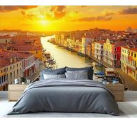 YXQAIED Mural de pared 3D de Italia y Venecia, impresión de ciudad acuosa de Italia, papel pintado fotográfico con góndolas, río nocturno, decoración de pósteres, murales modernos para sala de estar