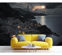 YXQAIED Mural de pared de Italia, papel pintado de noche de puesta de sol de manarola, papel pintado fotográfico de ciudad costera, murales grandes, decoración para sala de estar, dormitorio, 260 x