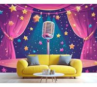 YXQAIED Murales de pared de escenario de karaoke, papel pintado fotográfico con micrófono y altavoz, papel tapiz extraíble 3D para sala de estar, dormitorio, póster de pared para amantes de la música