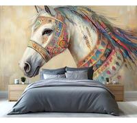 YXQAIED Papel pintado azteca, papel pintado de caballo blanco para sala de estar y decoración del hogar, papel pintado de animales de graffiti para dormitorio, mural de pared con impresión 3D (no se